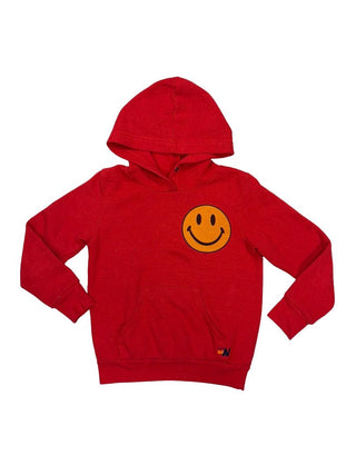 Aviator Nation red sweatshirt with smiley graphic, 4 years