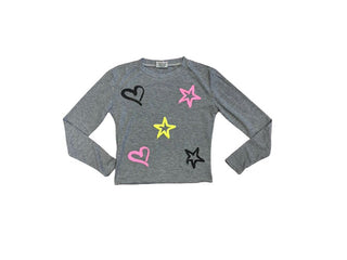 Firehouse grey long sleeve with hearts and stars, xxs