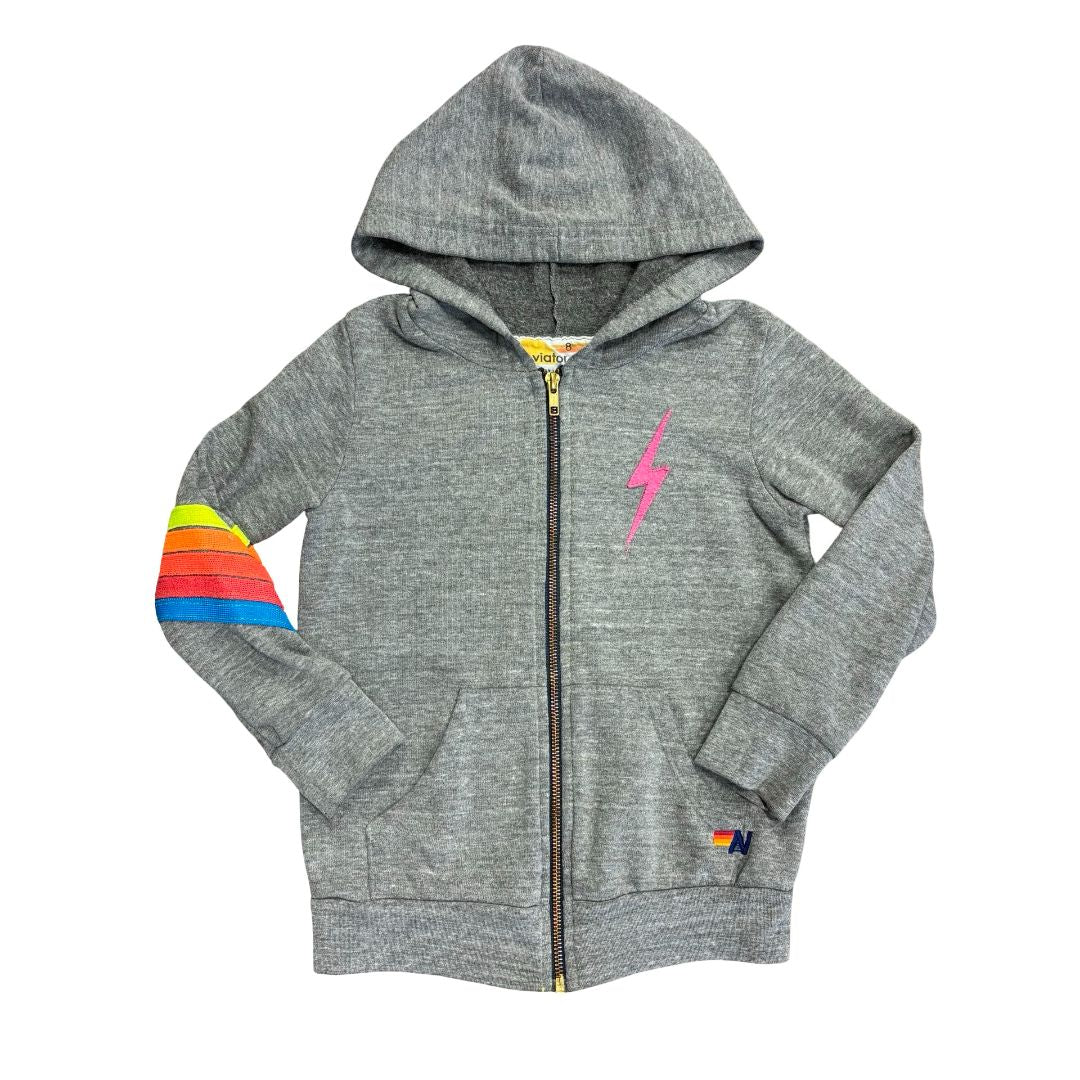 Aviator Nation grey w/pink lightning bolt sweatshirt, 8 years
