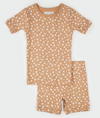 Petit Lem Short and Tee Pajama Set in Orange with Ditsy Floral Print, 6 years