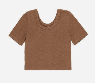 Rylee + Cru Brown Cropped Pointelle Tee , 6-7 years