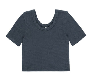 Rylee + Cru Navy Blue Pointelle Crop Tee, 6-7 years