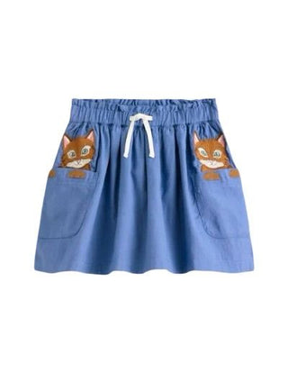 Mini Boden Blue Skirt with Embroidered Cats on Pockets, 10-11 years