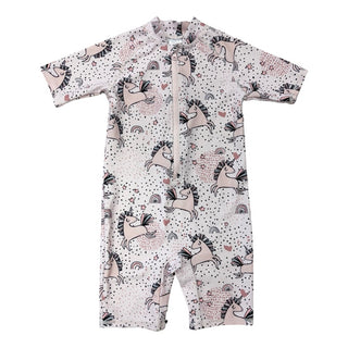 Next Pink unicorn short/tshirt one piece rash guard, 5 years