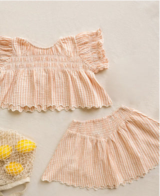 Rylee + Cru Cream and Orange Ruffle Smocked Set , 6-7 years