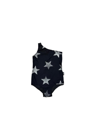 Nununu Black asymmetrical one piece bathing suit with stars, 8-9 years