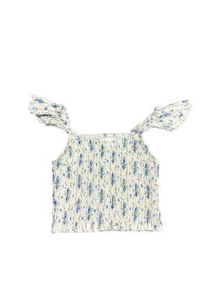 Katie J Ribbed tank top with ruffles/floral print, XS