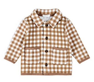 Petit Lem White and Brown Check Jacket with Pocket Details, 18-24 months