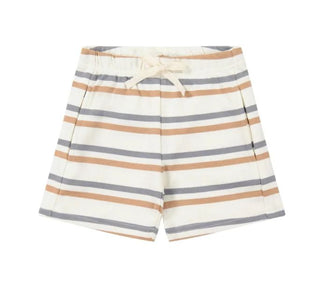 Jamie Kay Cream Sweatshorts with Brown and Blue Stripes, 6 years