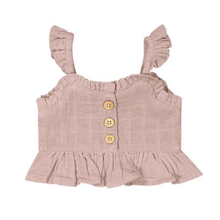 Jamie Kay Dusty Rose Pink Button Down Crop Top with Ruffles, 3 years