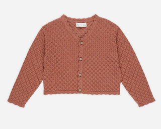 Rylee + Cru Rust Coloured Pointelle Knit Cardigan, 2-3 years