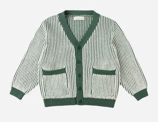 Rylee + Cru White and Green Stripe Button Down Cardigan with Pockets, 2-3 years
