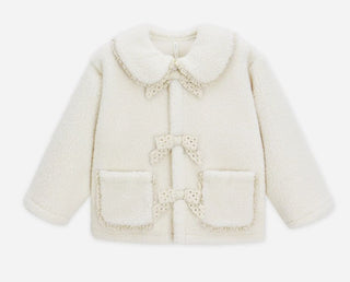 Rylee + Cru Shearling Jacket with Collar and Bow Details, 6-7 years
