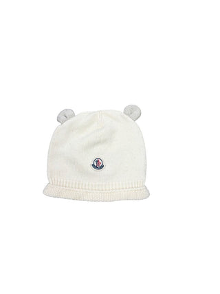 Moncler Cream Knit Hat with Ears and Embroidered Patch , S