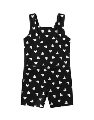 Rylee + Cru Black and White Heart Pattern Romper, 2-3 years