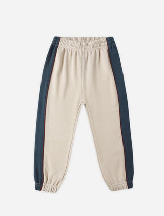 Rylee + Cru Beige Sweatpants with Navy and Burgundy Stripes, 2-3 years