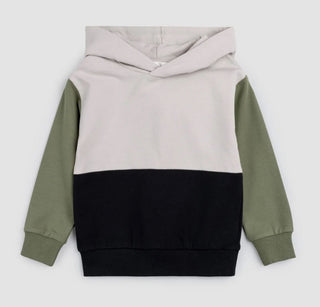 Miles the Label Colour Block Hooded Sweatshirt in Black, Stone and Green, 3 years