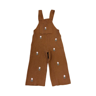 Zara Brown knit w/embroidered flowers overalls, 18-24 months