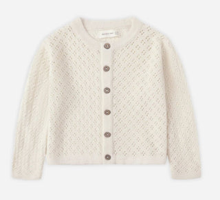 Quincy Mae Pointelle Knit Button up Cardigan in Cream, 2-3 years