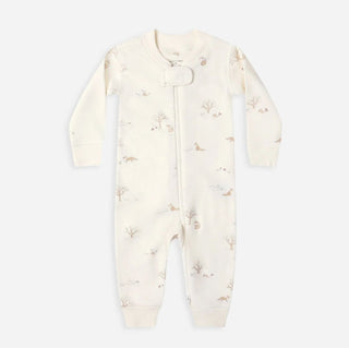 Quincy Mae Cream Zip Up Sleeper with Fox Pattern, 2-3 years
