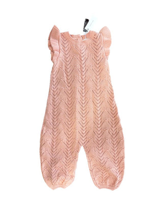 Quincy Mae Pink Pointelle Knit Jumpsuit with Ruffles, 2-3 years