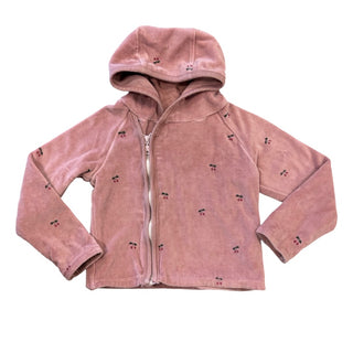 Lux Antique pink velour zip up w/cherries, 18 months