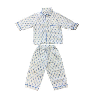 Petite Plume White Twill pajama set w/blue florals, 12-18 months
