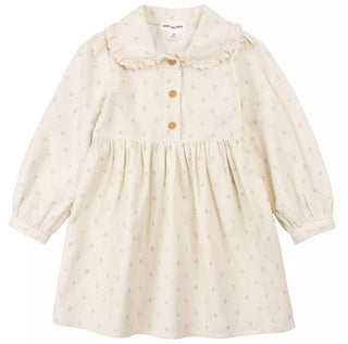 Miles the Label Cream Corduroy Collared Dress with Ditsy Floral Pattern, 3 years