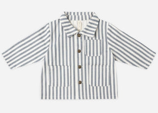 Quincy Mae Ecru and Blue Stripe Work Jacket, 2-3 years