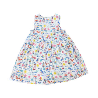 Jo Jo Maman Bebe White coastal beach print dress, 6-12 months