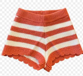 Miles the Label White and Orange Knit Striped Set with Tank and Shorts, 2-3 years