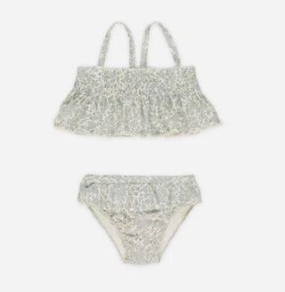 Quincy Mae Cream and Blue Ruffle Bikini Set, 12-18 months