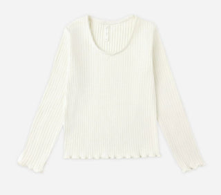 Quincy Mae White Longsleeve Ribbed Tee with Bow, 2-3 years