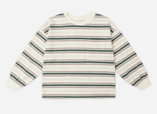 Rylee + Cru Cream Longsleeve Shirt with Green and Beige Stripes, 12-18 years
