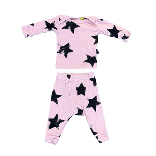 Nununu Pink w/black star top/pant set, 0-3 months