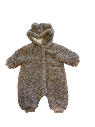 Zara Brown teddy fleece onesie jacket, 1-3 months