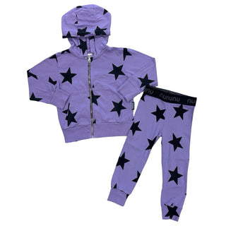 Nununu Purple stars lightweight sweatshirt/pant set, 2-3 years