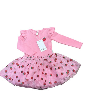 Hux Strawberry longsleave tulle dress, 12-18 months
