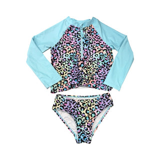Andy & Evan Rainbow leopard rash guard bikini, 2 years
