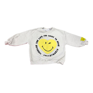 Zara White Smiley World heart wink face sweatshirt, 3 years