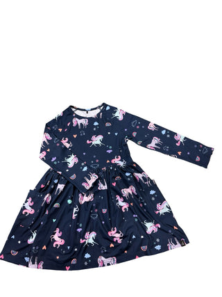 Deux Par Deux Navy longsleave unicorn dress, 5 years