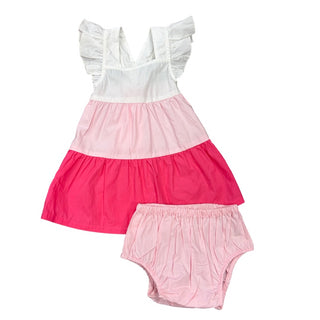 Egg New York Pink colour block dress w/bloomers, 0-3 months