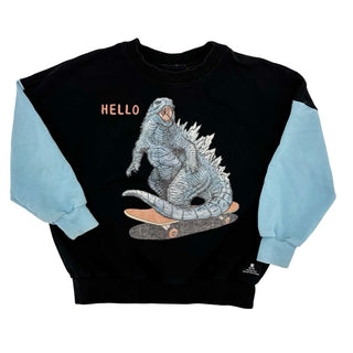 Rock Your Kid black w/blue sleeves Godzilla sweatshirt, 7 years