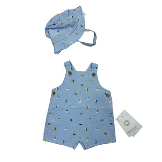 Mayoral Blue with sailboat overalls and hat set new with tags, 0-1 month