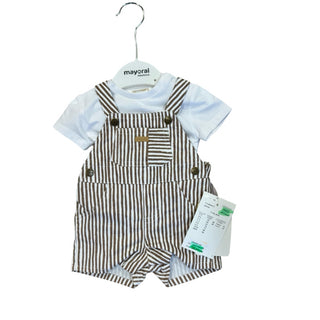 Mayoral White Tshirt w Brown stripe overalls new with tags, 0-1 month