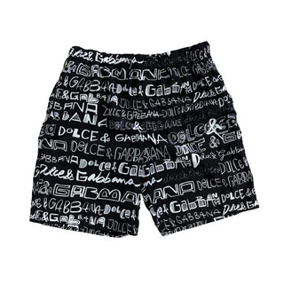 Dolce & Gabbana Graffiti-style logo print in white/black swim shorts, 12 years