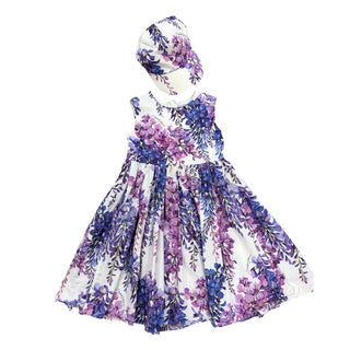 Dolce & Gabbana Purple Wisteria floral print cotton poplin dress w/hat, 4 years