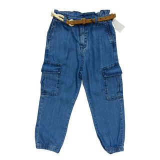Denim cargo pants with belt