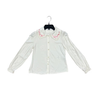 Monnalisa White dress shirt with pink bow details, 8 years