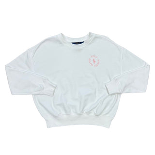 Polo Ralph Lauren White crewneck w/pink logo, M (8-10 years)